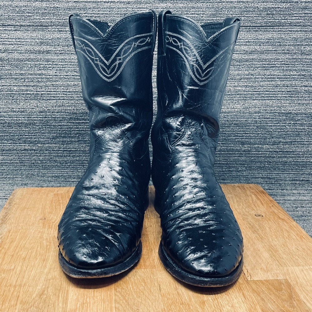 Justin Cowboy Boots Men 10.5 D Black Full Quill Ostrich Leather 3171 Rodeo USA